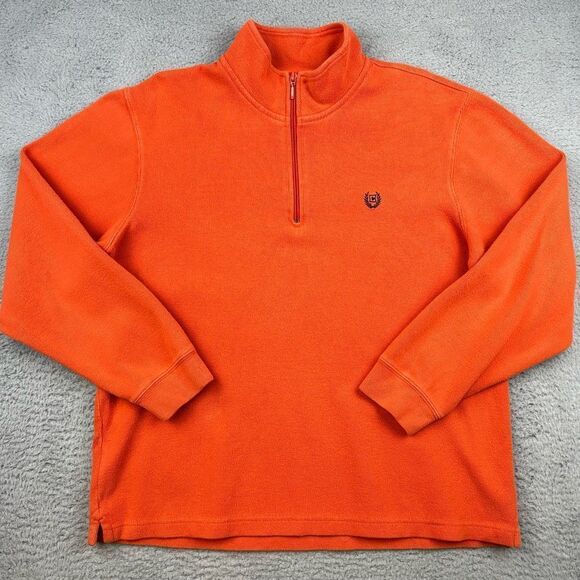 Chaps Sweater Mens Medium Orange 1/4 Zip Cotton Mock Neck Business Casual‎ - Picture 1 of 14